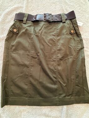 dressbarn Olive Green Pencil Skirt with Contrast Belt